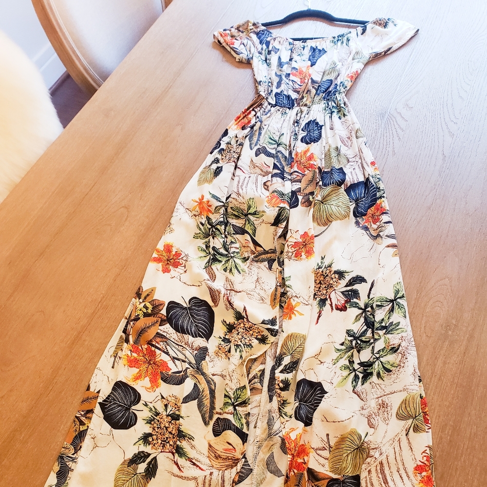 Floral Off Shoulder Split Maxi Romper
